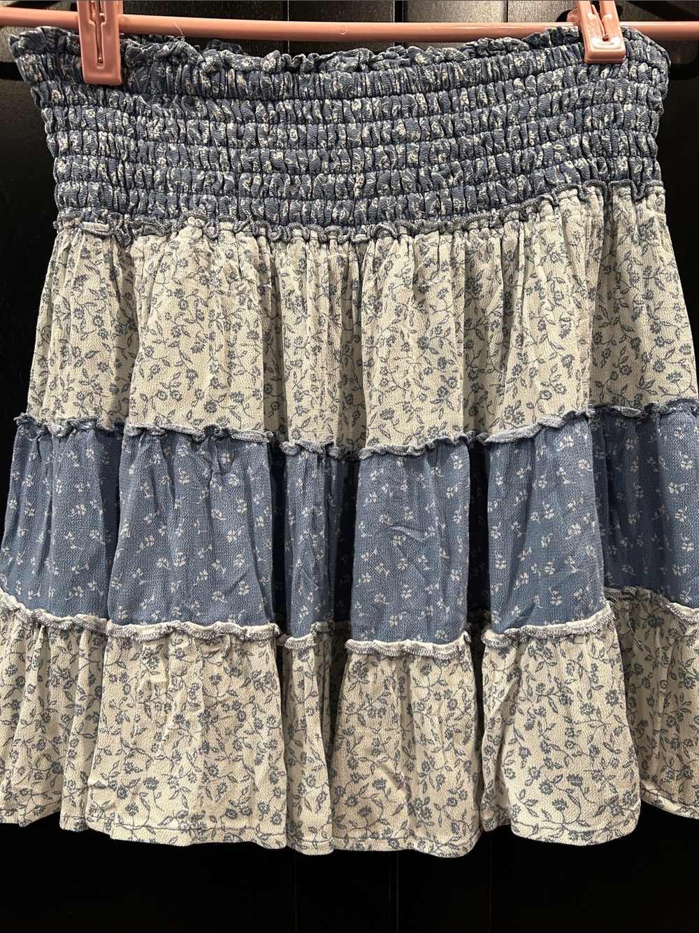 American Eagle Outfitters Blue & Cream Tiered Smocked Skater Skirt